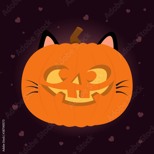 pumpkin in a cat costume for Halloween