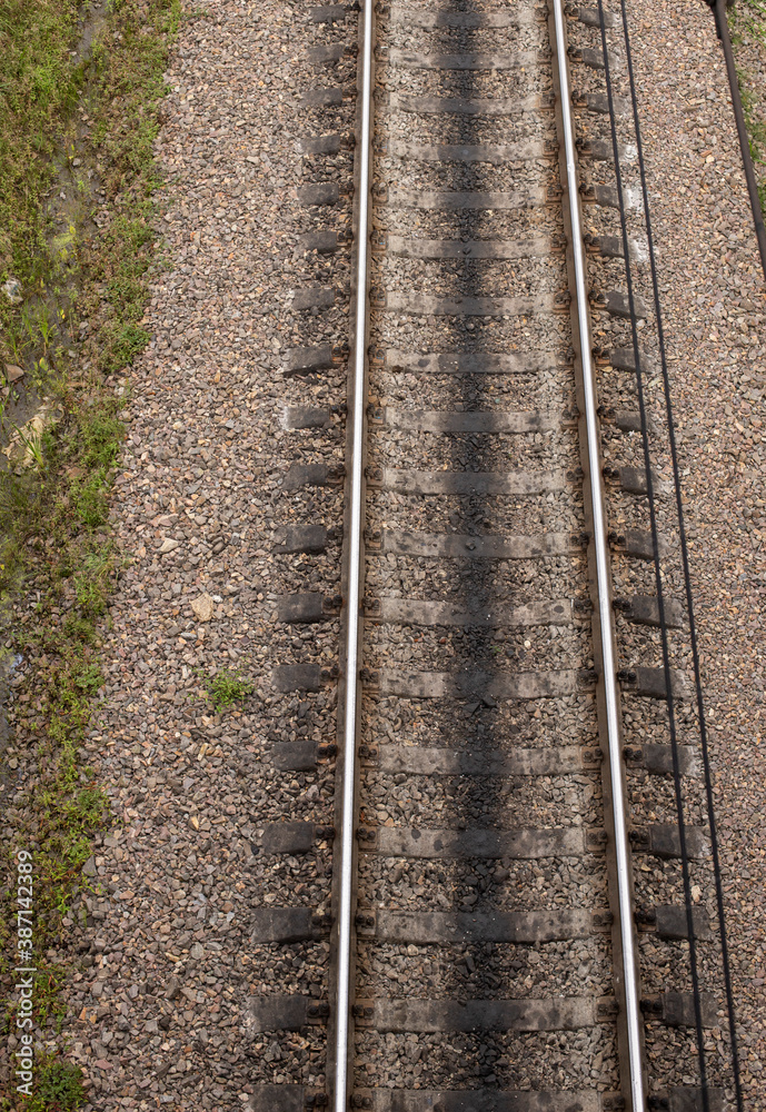 Industrial landscape with railroad. Railway junction in the evening. Railway platfform. Transportation