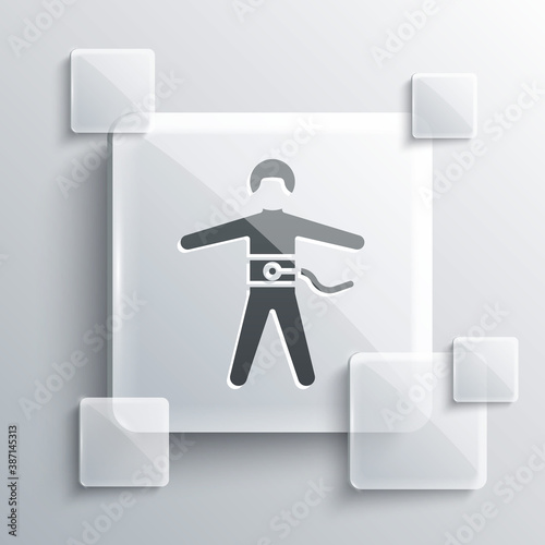 Grey Bungee jumping icon isolated on grey background. Square glass panels. Vector Illustration.