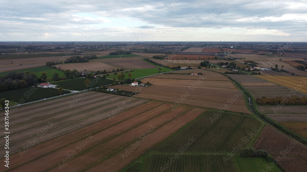 agriculture, field drone view. Aerial view; Soil rows