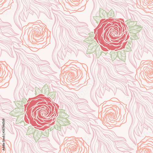 Vintage tattoos seamless pattern with beautiful roses and fire vector illustration