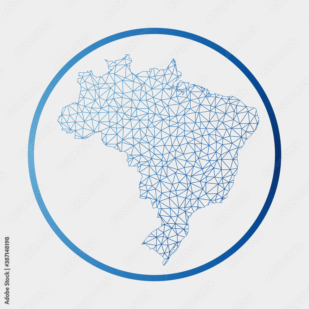 Brazil icon. Network map of the country. Round Brazil sign with gradient ring. Technology, internet, network, telecommunication concept. Vector illustration.