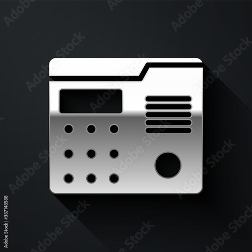 Silver House intercom system icon isolated on black background. Long shadow style. Vector Illustration.