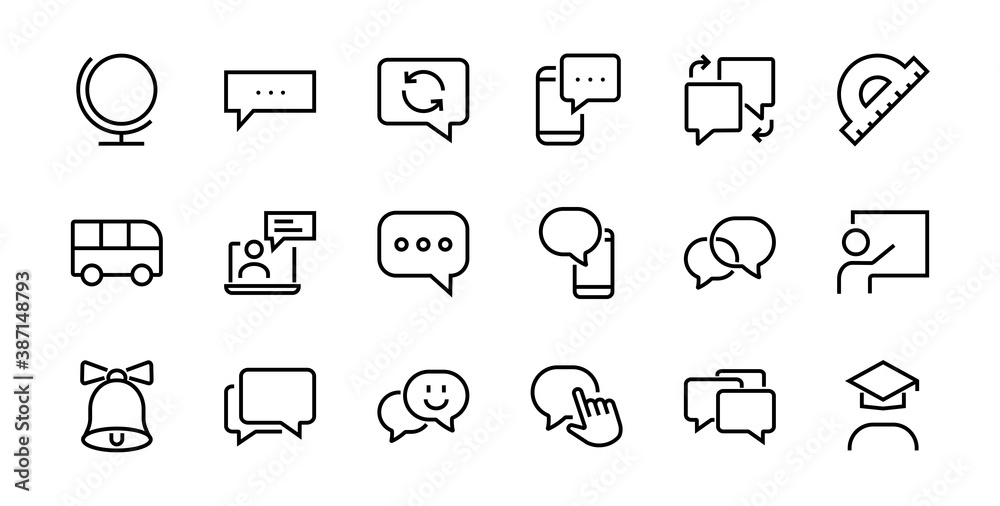 Simple set of message line vector line icons. contains icons such as conversation, SMS, notifications, group chat, and more. Editable stroke. 48x48 pixels perfect, white background Simple set of message line vector line icons. contains icons such as conversation, SMS, notifications, group chat, and more. Editable stroke. 48x48 pixels perfect, white background