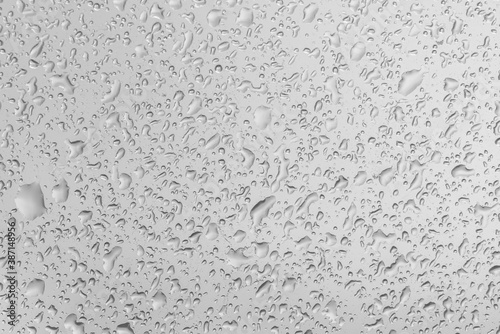 water drops on glass background texture. rain on the grey window