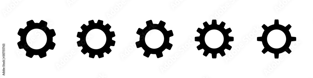 gear wheel black vector icon. cogwheel configuration set on white background. mechanical technical work worked power sign. cog wheel symbol