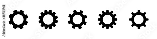 gear wheel black vector icon. cogwheel configuration set on white background. mechanical technical work worked power sign. cog wheel symbol