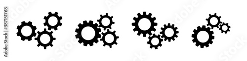 gear wheel black vector icon. cogwheel configuration set on white background. mechanical technical work worked power sign. cog wheel symbol
