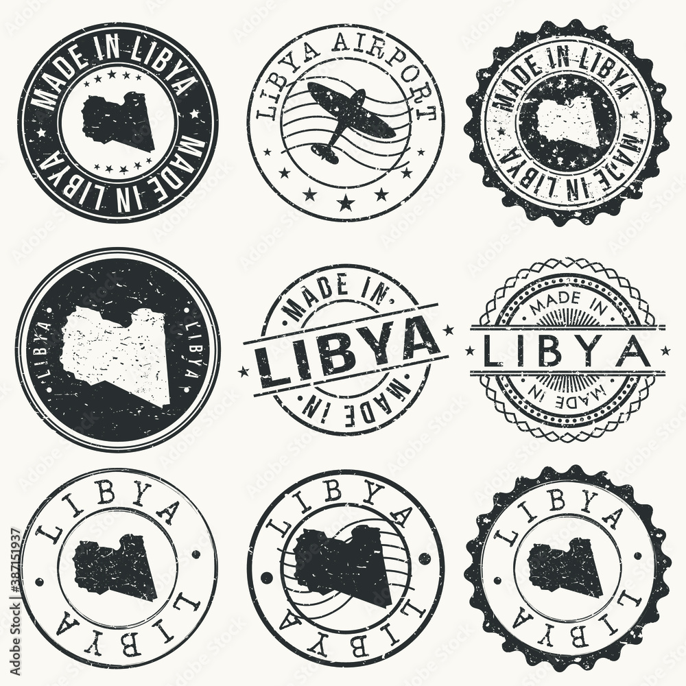 Libya Set of Stamps. Travel Stamp. Made In Product. Design Seals Old Style Insignia.