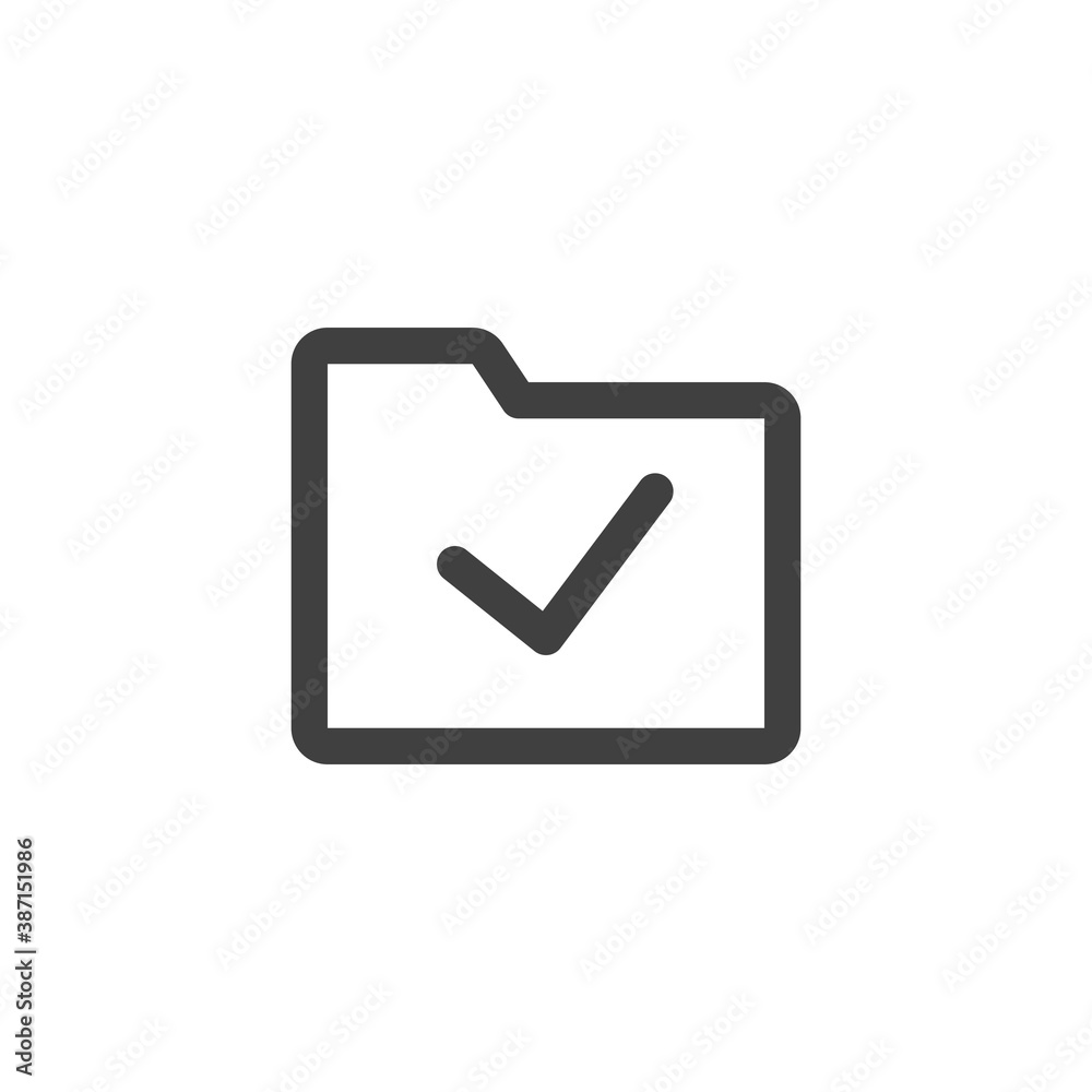 Folder confirmation line icon. linear style sign for mobile concept and web design. Document folder with check mark outline vector icon. Symbol, logo illustration. Vector graphics Folder confirmation line icon. linear style sign for mobile concept and web design. Document folder with check mark outline vector icon. Symbol, logo illustration. Vector graphics
