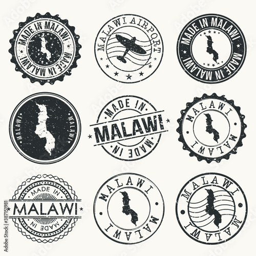 Malawi Set of Stamps. Travel Stamp. Made In Product. Design Seals Old Style Insignia.