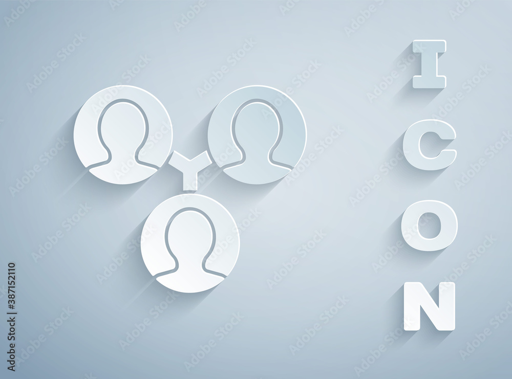Paper cut Project team base icon isolated on grey background. Business analysis and planning, consulting, team work, project management. Paper art style. Vector. Paper cut Project team base icon isolated on grey background. Business analysis and planning, consulting, team work, project management. Paper art style. Vector.