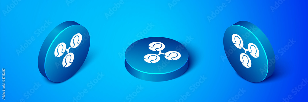 Isometric Project team base icon isolated on blue background. Business analysis and planning, consulting, team work, project management. Blue circle button. Vector. Isometric Project team base icon isolated on blue background. Business analysis and planning, consulting, team work, project management. Blue circle button. Vector.