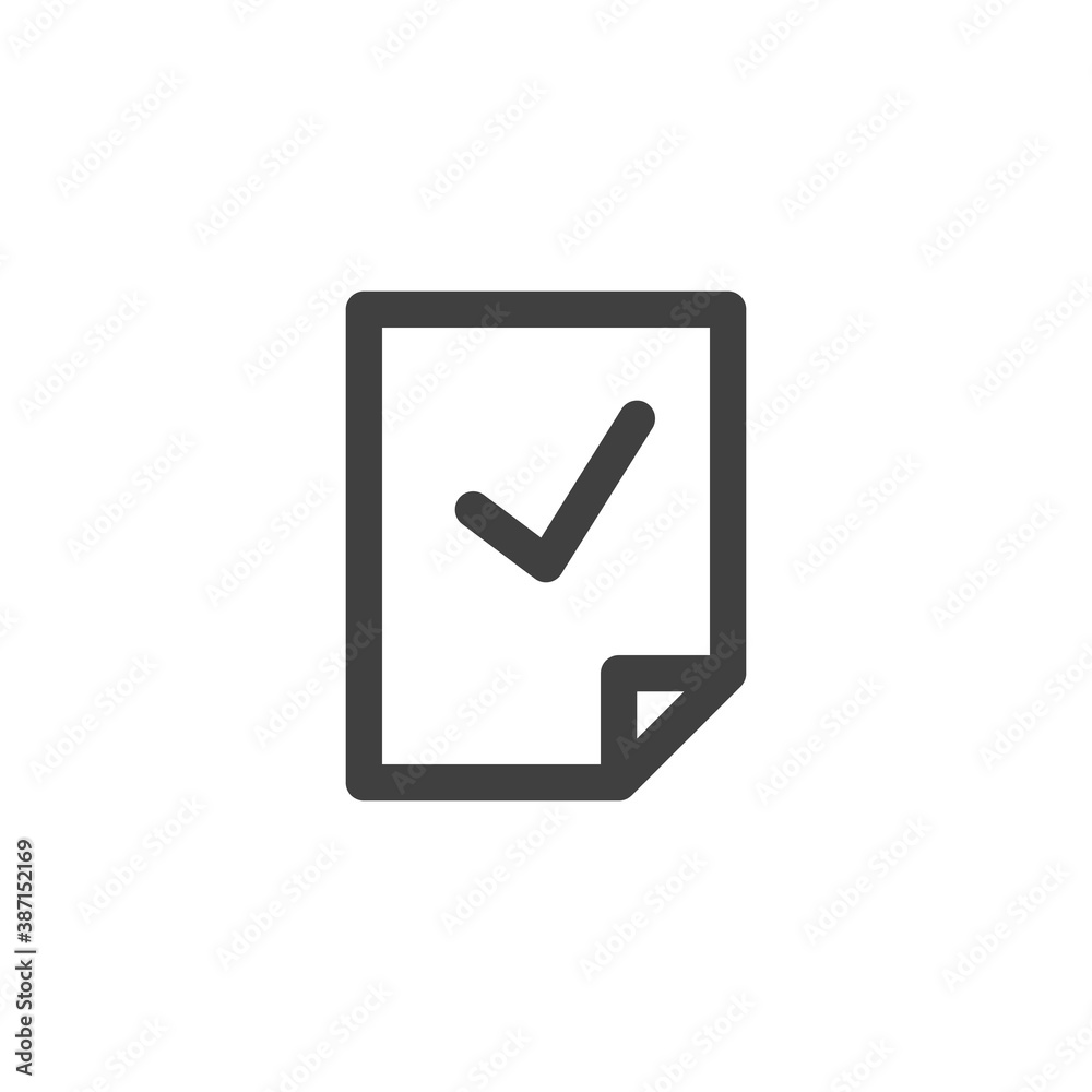File approve line icon. linear style sign for mobile concept and web design. Document file with check mark outline vector icon. Symbol, logo illustration. Vector graphics File approve line icon. linear style sign for mobile concept and web design. Document file with check mark outline vector icon. Symbol, logo illustration. Vector graphics