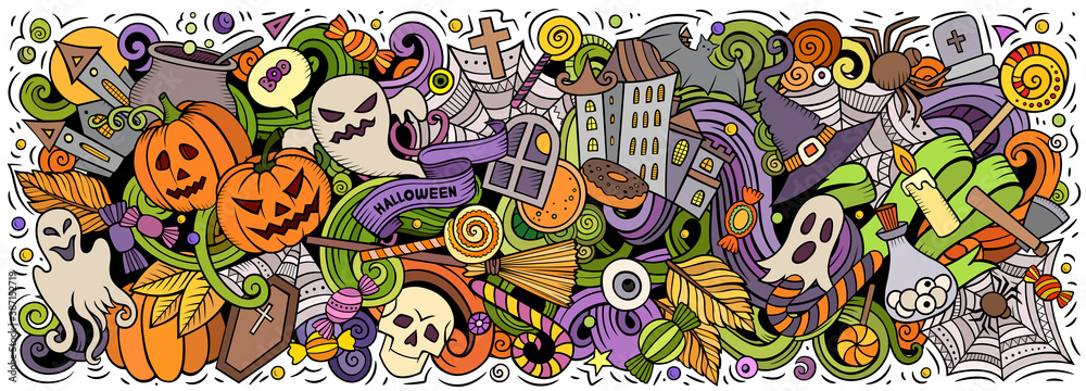 Happy Halloween hand drawn cartoon doodles illustration. Happy Halloween hand drawn cartoon doodles illustration.
