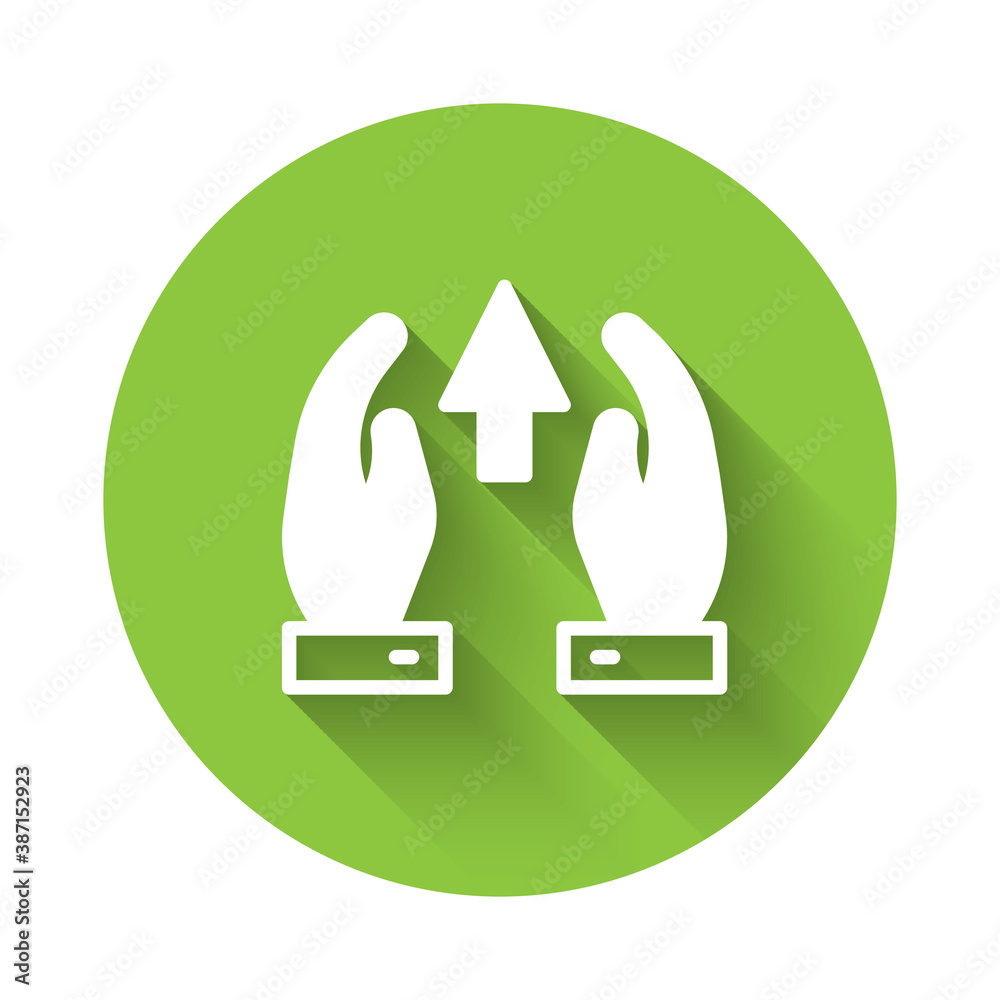White Growth chart and progress in people crowd icon isolated with long shadow. Arrow finance up. Businessman of success. Green circle button. Vector. White Growth chart and progress in people crowd icon isolated with long shadow. Arrow finance up. Businessman of success. Green circle button. Vector.