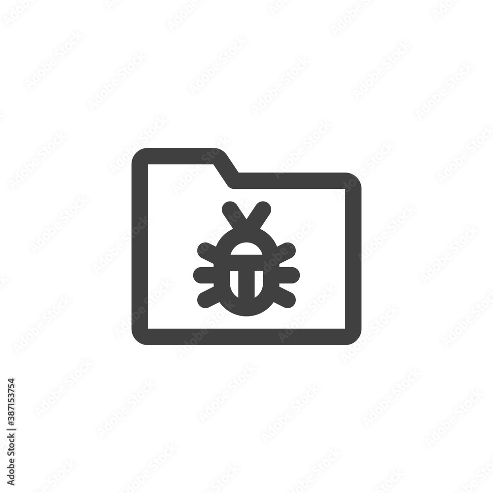 Virus folder line icon. linear style sign for mobile concept and web design. Document folder with virus bug outline vector icon. Symbol, logo illustration. Vector graphics Virus folder line icon. linear style sign for mobile concept and web design. Document folder with virus bug outline vector icon. Symbol, logo illustration. Vector graphics
