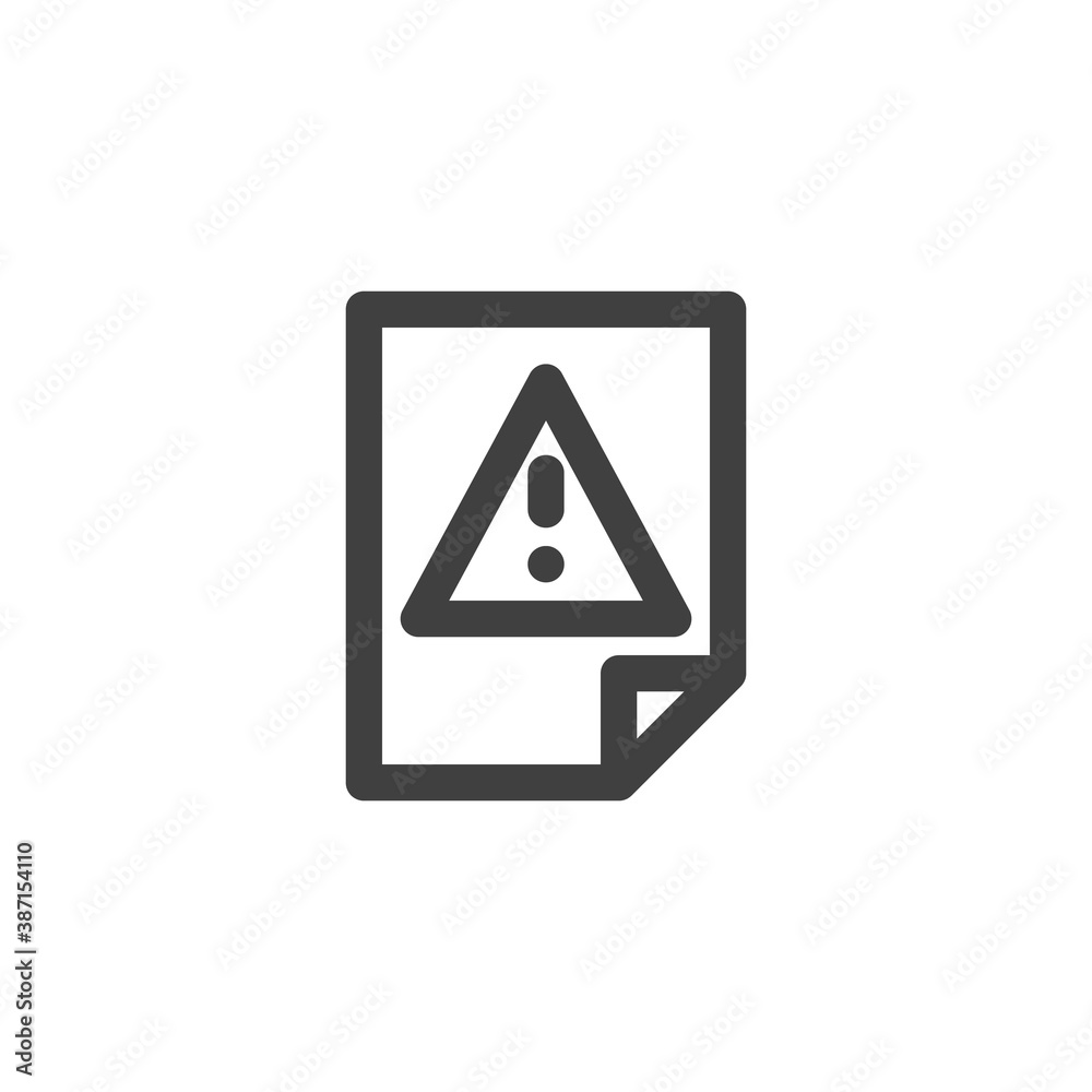 Warning document file line icon. linear style sign for mobile concept and web design. Document error outline vector icon. Symbol, logo illustration. Vector graphics Warning document file line icon. linear style sign for mobile concept and web design. Document error outline vector icon. Symbol, logo illustration. Vector graphics