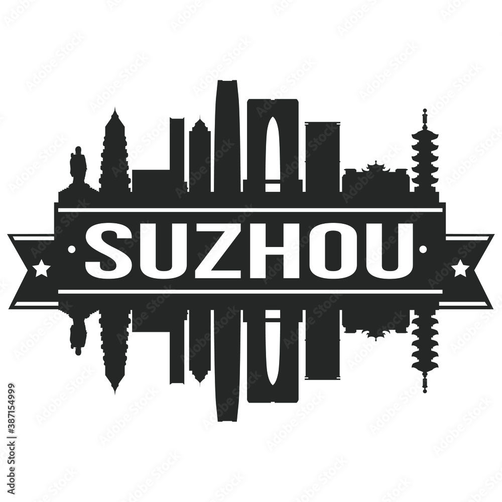 Fototapeta premium Suzhou China Skyline Silhouette City Vector Design Art Stencil.