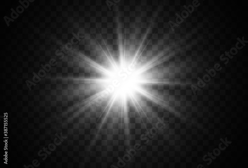 Bright beautiful star.Vector illustration of a light effect on a transparent background.	
