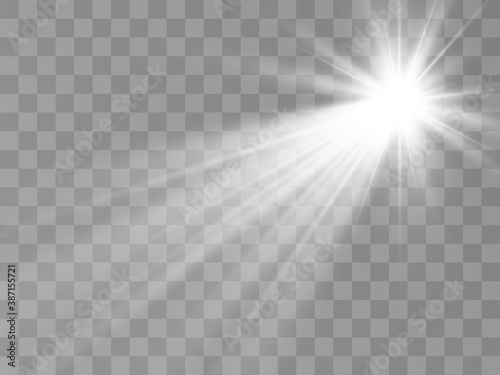 Bright beautiful star.Vector illustration of a light effect on a transparent background.  