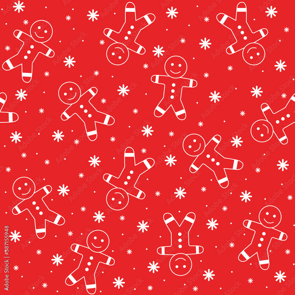 Naklejka premium Gingerbread Man seamless pattern background. white on red background