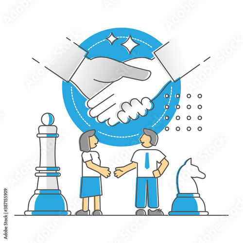 Negotiation deal or discussion compromise agreement monocolor outline concept