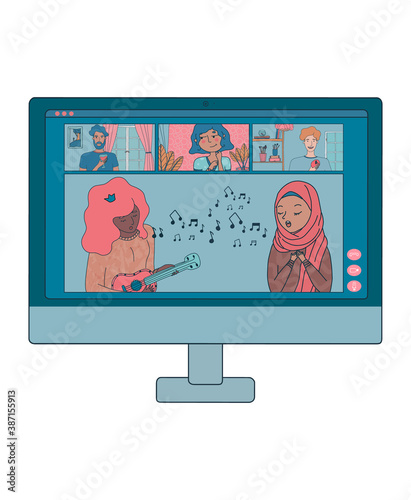 Vector isolated computer with online party.