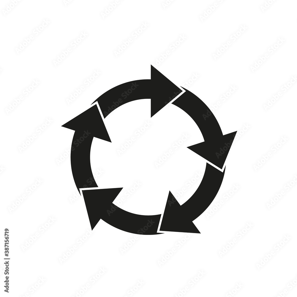 Circular arrow icon. Recycling arrows black symbol isolated on white. Vector isolated on white. Circular arrow icon. Recycling arrows black symbol isolated on white. Vector isolated on white.