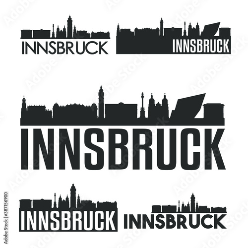 Innsbruck Austria Flat Icon Skyline Vector Silhouette Design Set Logos.