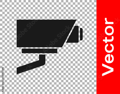 Black Security camera icon isolated on transparent background. Vector.