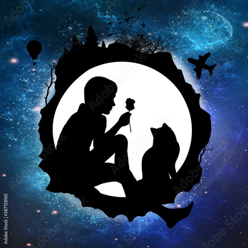Canvas Print Little Prince, Rose and Fox silhouette art photo manipulation