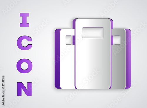 Paper cut Police assault shield icon isolated on grey background. Paper art style. Vector.