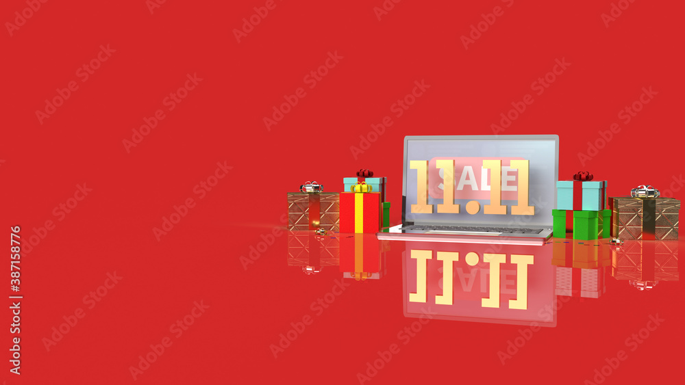 shopping festival 11.11 gold text and notebook, gift box 3d rendering..