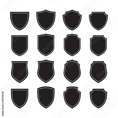 collection of symmetrical shield design isolated in white background. Vector illustration.