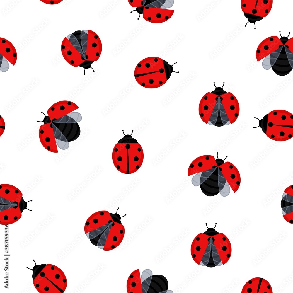 Fototapeta premium Ladybugs seamless pattern background beetle insect. Vector illustration