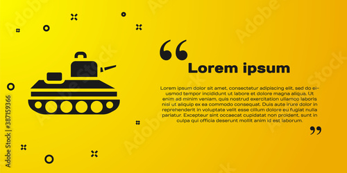 Black Military tank icon isolated on yellow background. Vector.