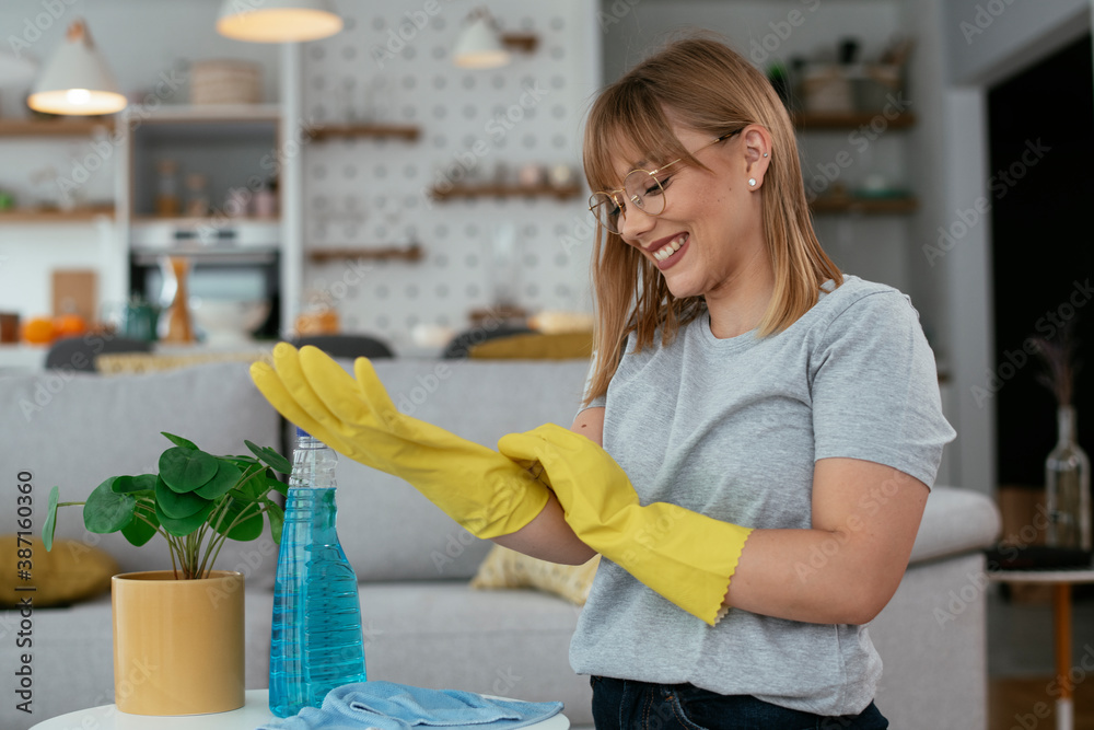 Young attractive woman cleaning home. Young beautiful woman at home Young attractive woman cleaning home. Young beautiful woman at home