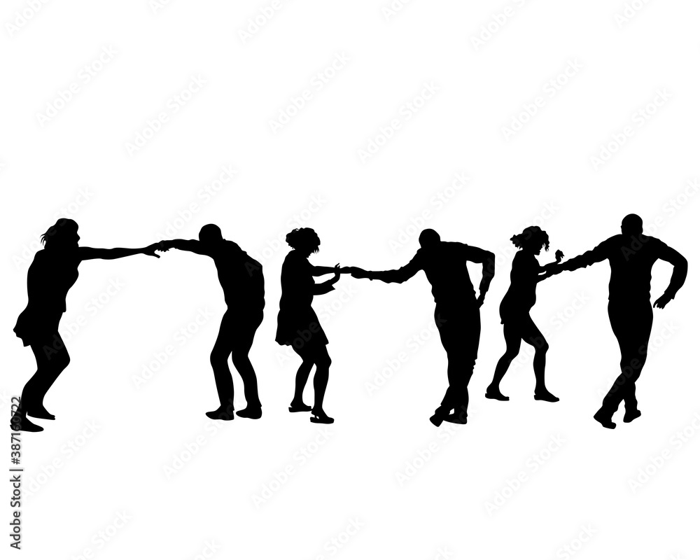 Obraz premium Young people are dancing in a nightclub. Isolated silhouettes on white background