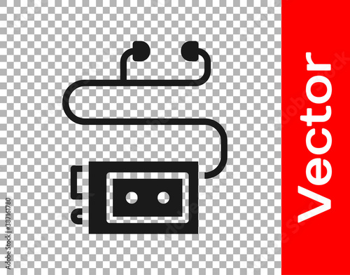 Black Museum audio guide icon isolated on transparent background. Headphones for excursions. Vector.
