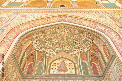 Interior of Amer Fort Unesco World Heritage Site Jaipur Rajasthan India