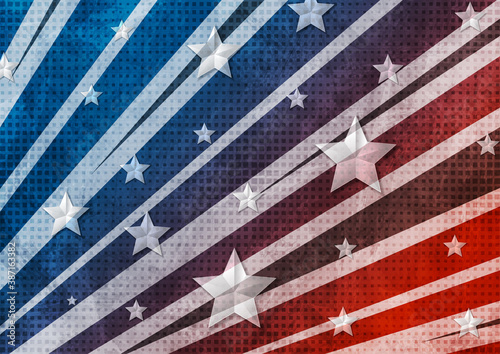 USA colors, stars and stripes abstract grunge banner design. Independence Day retro vector background. Corporate concept american flag