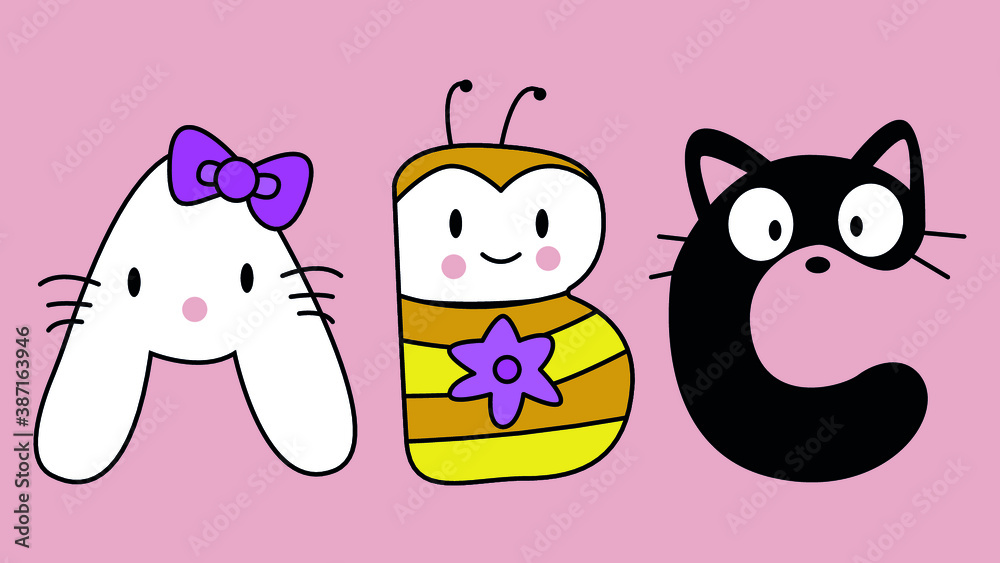 Obraz premium Cute Animals alphabet for kids education. Funny hand drawn style characters. Vector illustration.