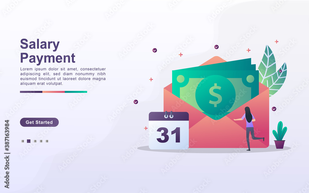 Landing page template of salary payment in gradient effect style