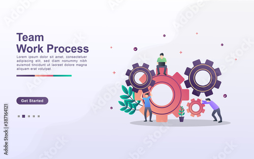 Landing page template of team work process in gradient effect style