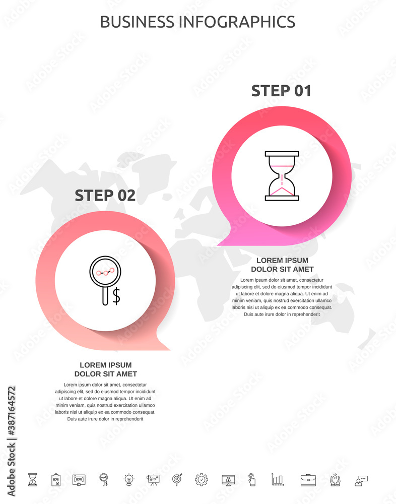 2 steps infographics with dialogs and charts. Vector circles template ...