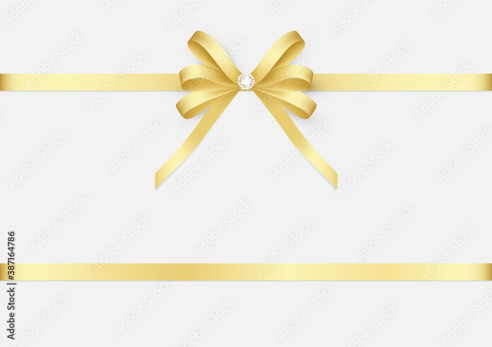 Decorative golden bow with diamond and ribbon vector illustration