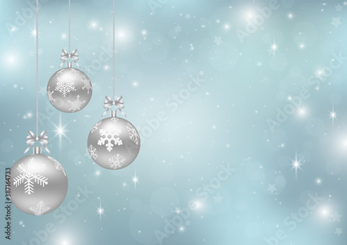 Christmas background with silver Christmas balls on blue backdrop vector illustration