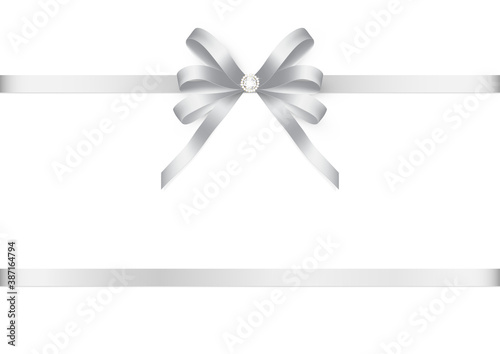 Decorative silver bow with diamond and ribbon vector illustration