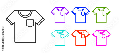 Black line T-shirt icon isolated on white background. Set icons colorful. Vector Illustration.